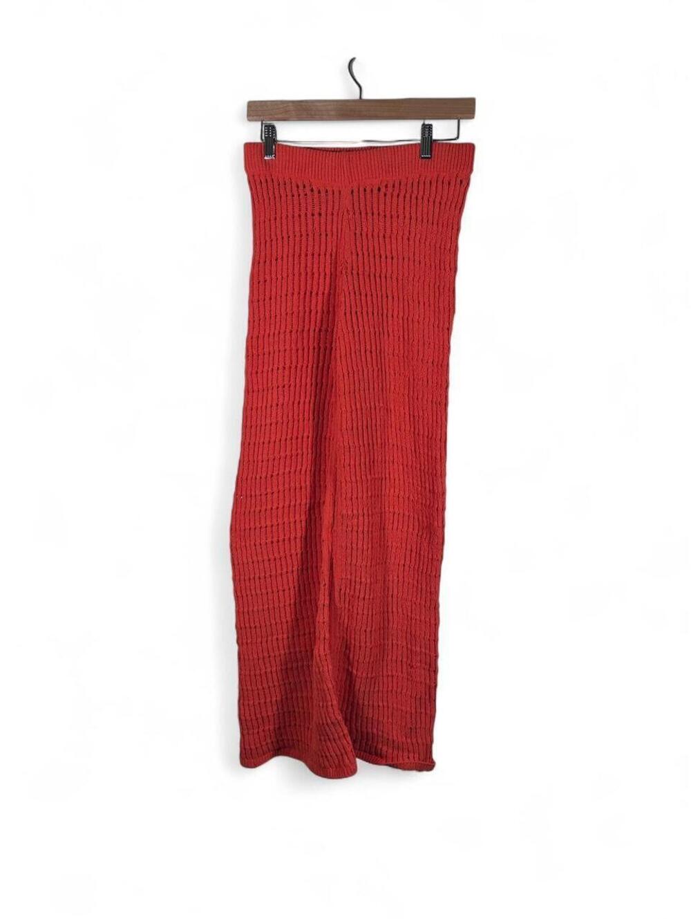 Zara Coral Orange Open Knit Crochet Wide Leg Pants Size S